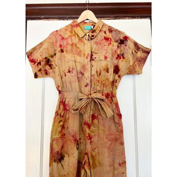 Chloe Cox Upcycled / Handmade One of a Kind Brown Tie Dye Jumpsuit Coveralls- SM - Picture 4 of 4